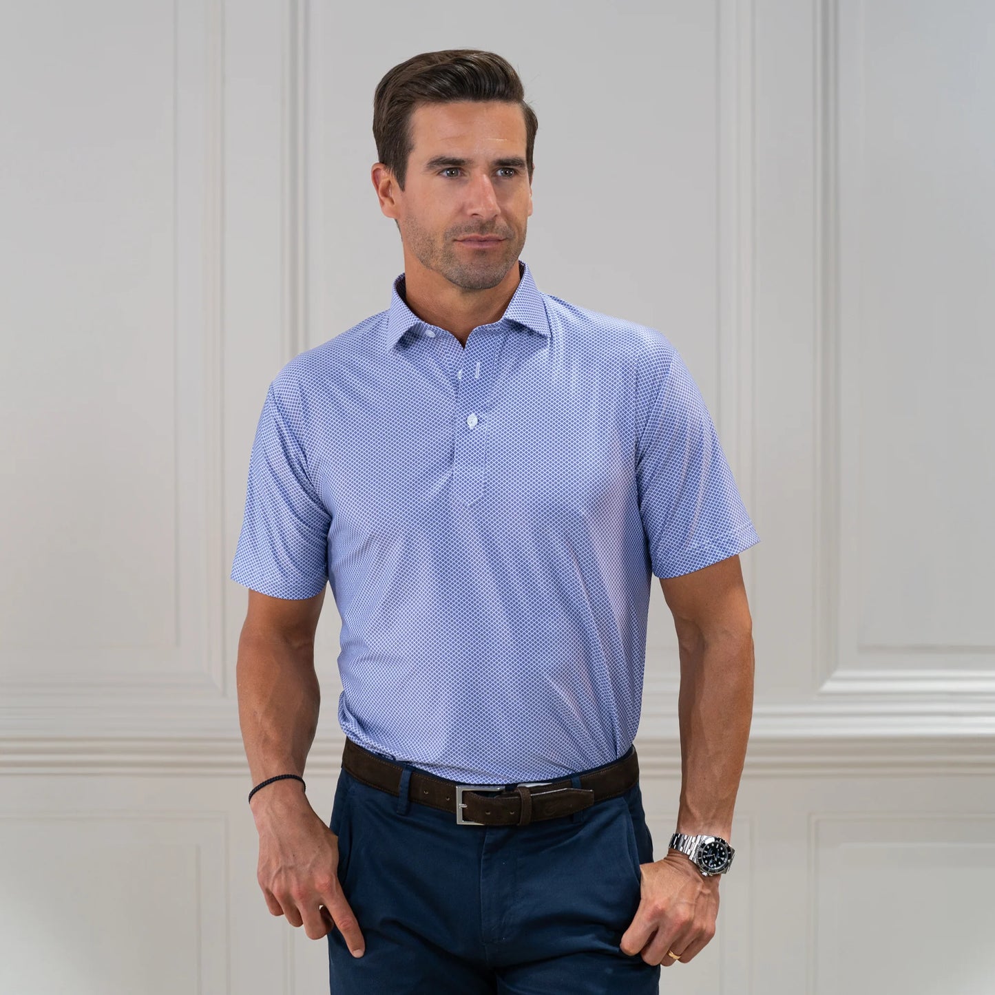 Collars & Co. Apparel - Featherweight Flex Semi-Spread Dress Collar Polo Congressional Navy