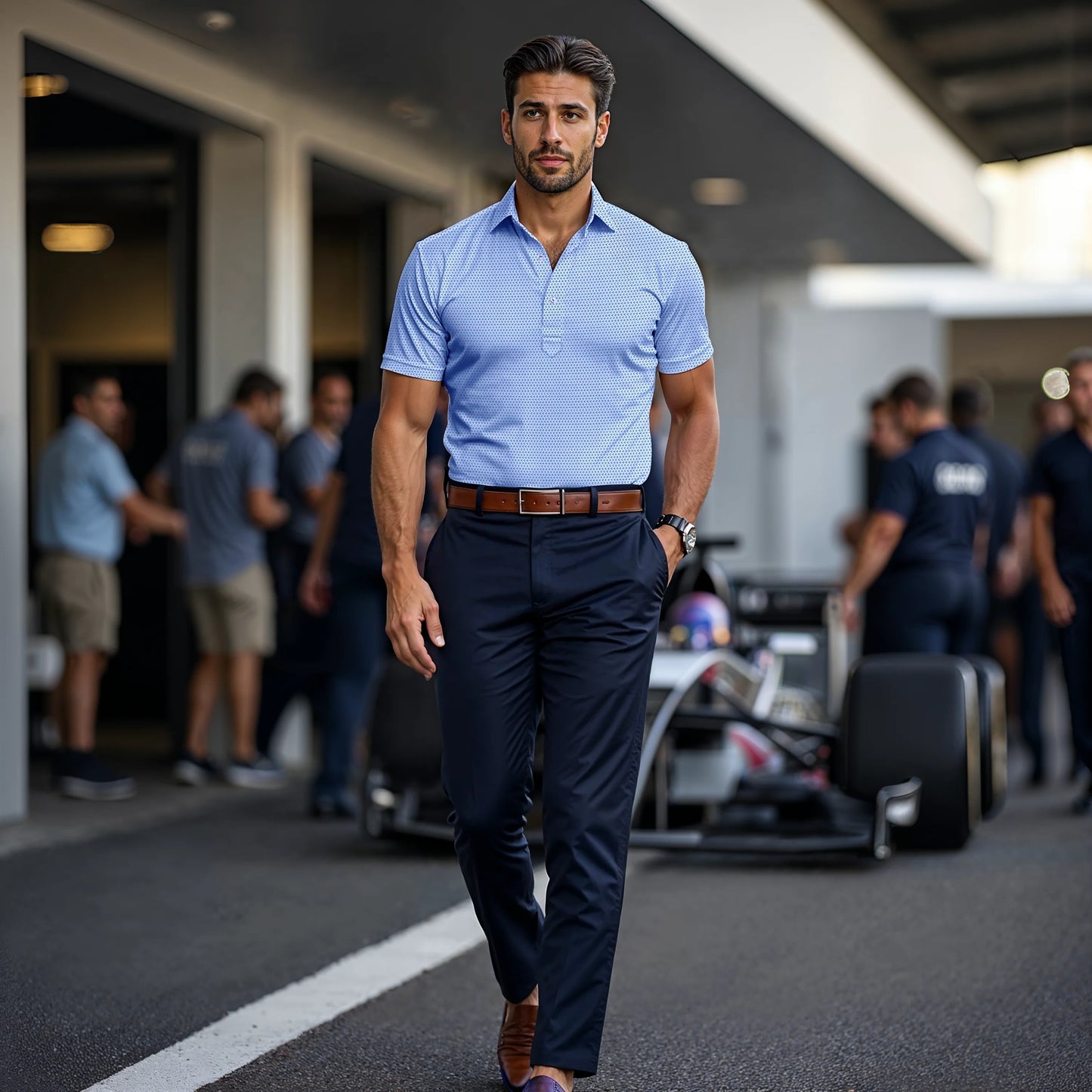 Collars & Co. Apparel - Original Fit Semi-Spread Dress Collar Polo Turbo GT White & Blue