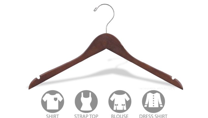 17" Rubber Coated Walnut Wood Top Hanger W/ Notches