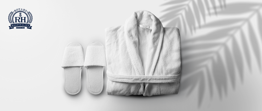 Luxury cotton terry bath robe with Pair of plush hotel slippers