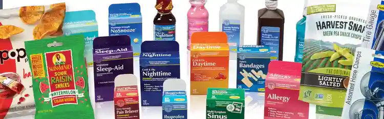 A variety of colorful packaged products