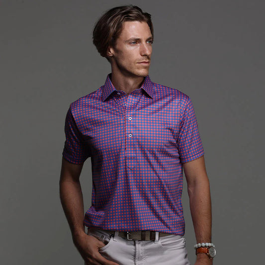 Collars & Co. Original Fit Semi-Spread Dress Collar Polo Red & Blue Gingham