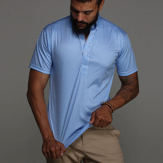 Oxford Button Down Collar Polo Newport Light Blue Gingham