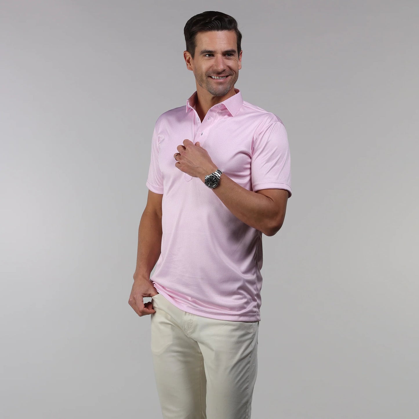 Collars & Co. Apparel - Original Fit Semi-Spread Dress Collar Polo Pink Houndstooth