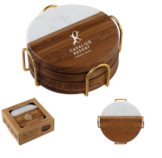 Acacia Wood & Marble Coaster Set
