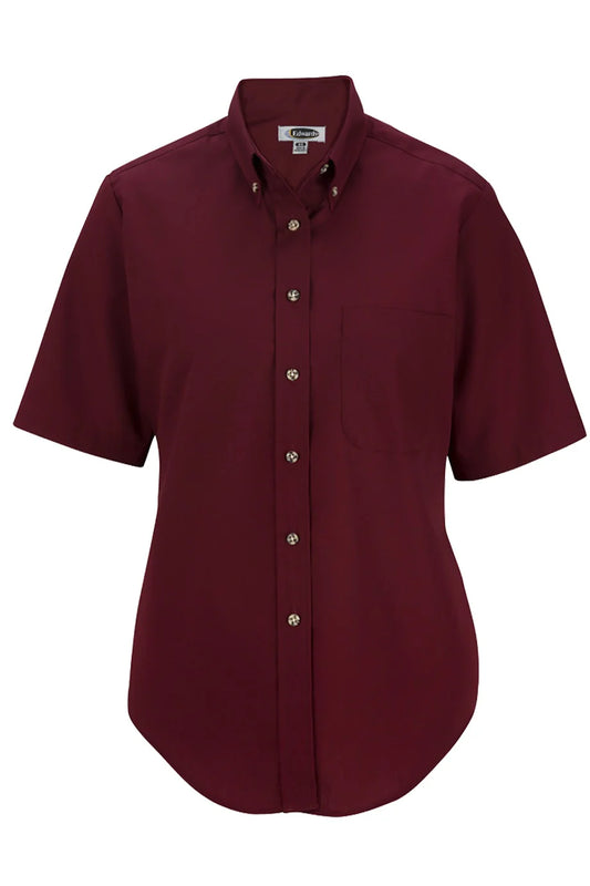 Women's Wine Easy Care Short Sleeve Poplin Shirt