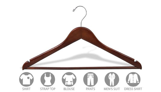 17" Walnut Wood Suit Hanger W/ Suit Bar & Notches