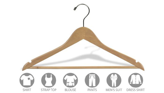 17" Natural Wood Suit Hanger W/ Suit Bar & Notches